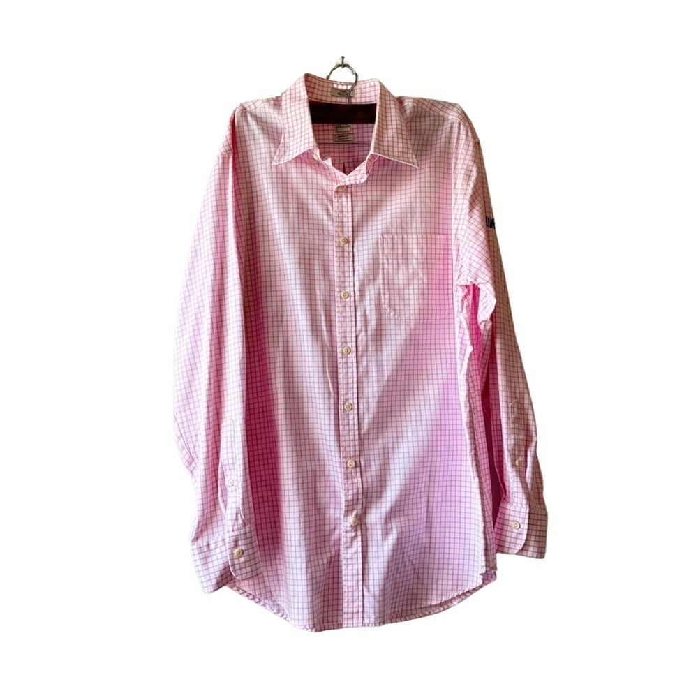 Peter Millar plaided pink and white long sleeve button up shirt size L
